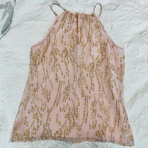 Lilly Pulitzer Del Mar Silk Pink and Gold Halter Top Medium